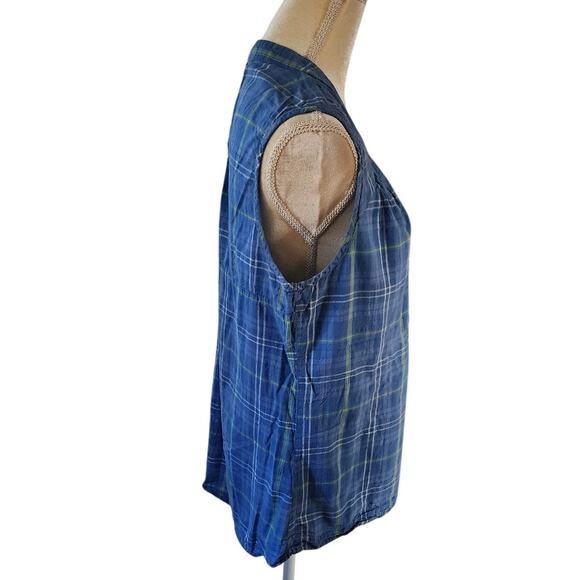 Jane Ashley Blue Sleeveless Plaid Button Down Plus Size Shirt 1X - Picture 2 of 5